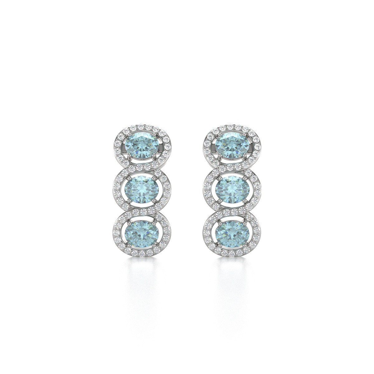 Boucles d'oreilles ADEN Aigue-Marine et Diamants sur Argent 925 4.55grs