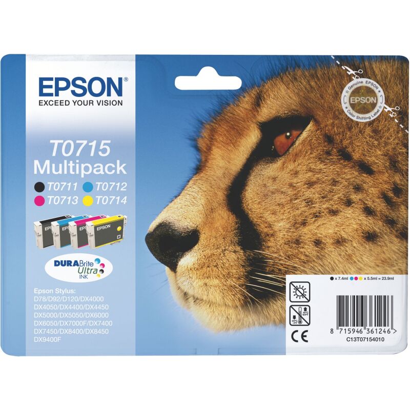 Epson T0715 Pack cartouche de 4 couleurs pour imprimante jet d'encre