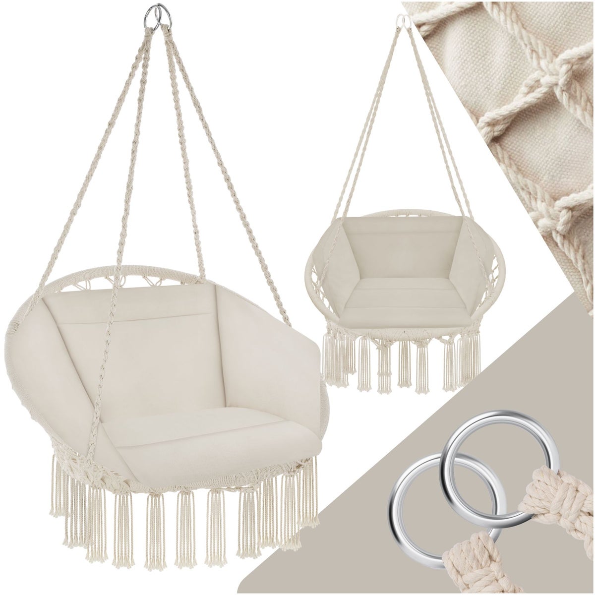 tectake Grazia hangstoel met zit- en rugkussens 80 x 72 x 125 cm