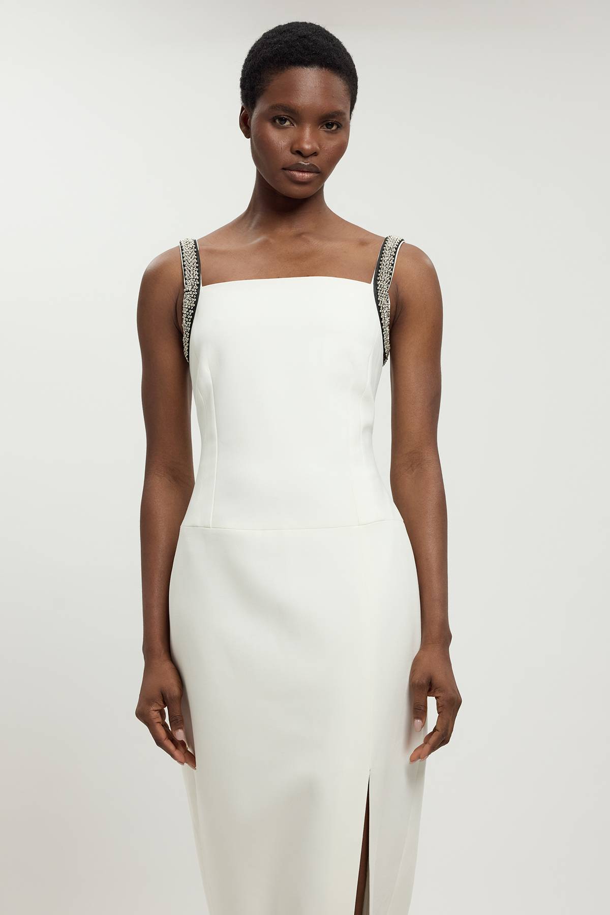 KarenMillen Robe Fourreau Longue En Tissu Stretch Compact Avec Détails De Strass