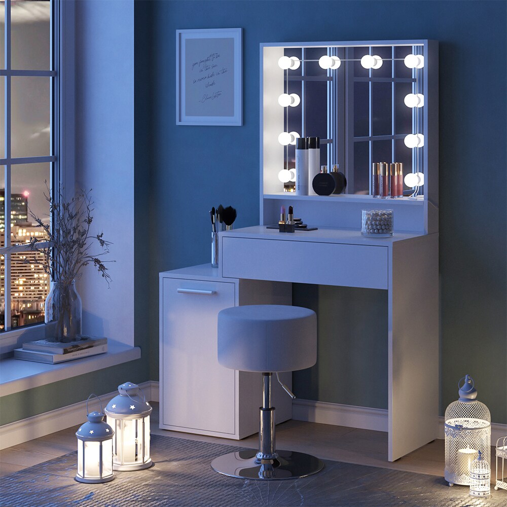 Vicco Schminktisch Altea 95 x 145 cm Weiß Frisiertisch Spiegel Hocker LED modern