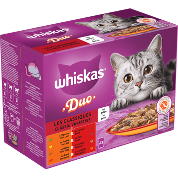 Whiskas 1+ Kattenvoer - Duo Classic Variaties in Gelei - Maaltijdzakjes 12x85g