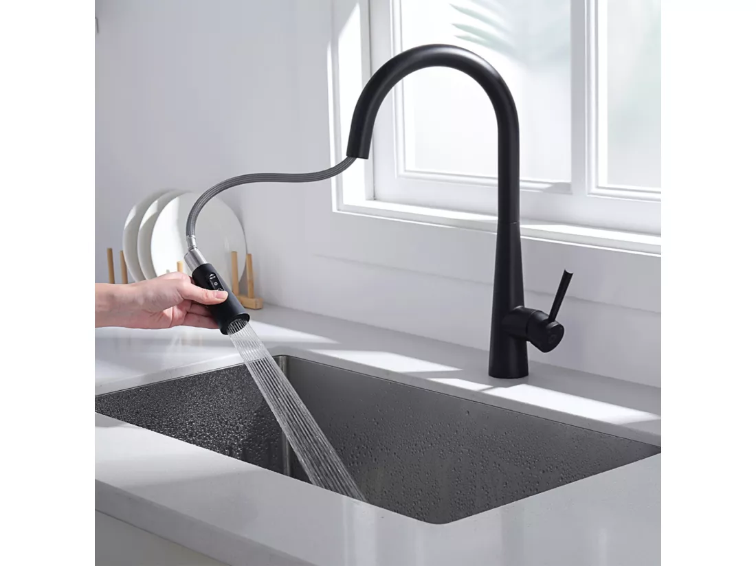 Mitigeur de Cuisine Noir avec 3 Modes Jets Eau, Cecipa max Robinet Evier Haute Qualité 360 Rotatif, Mitigeur avec Douchette Extractible,EU Modèle