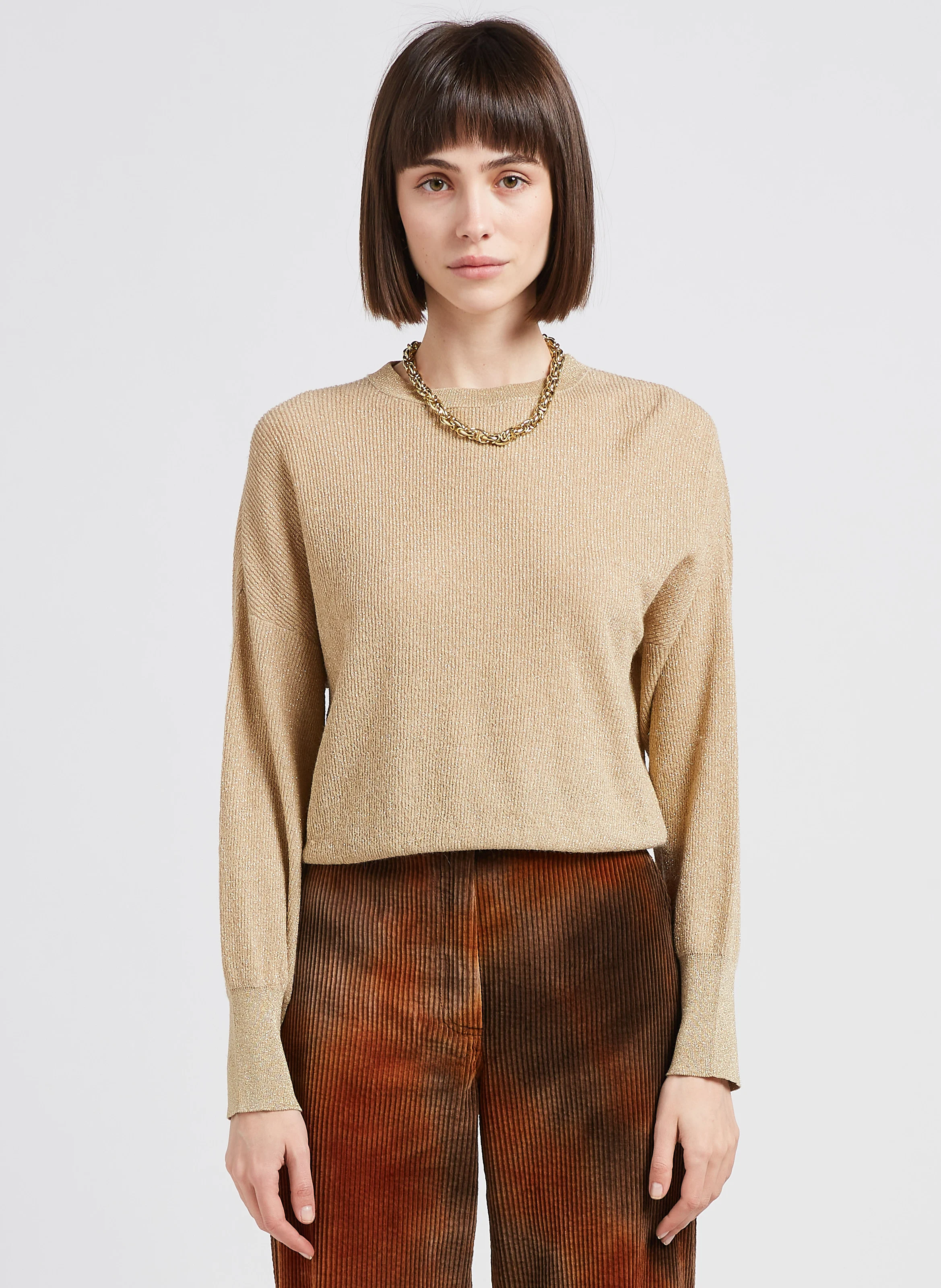 DESIRE - Pull col rond en maille métallisée | Beige