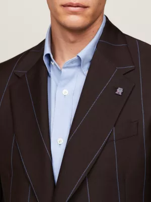 Blazer slim de risca de giz larga com abotoamento simples