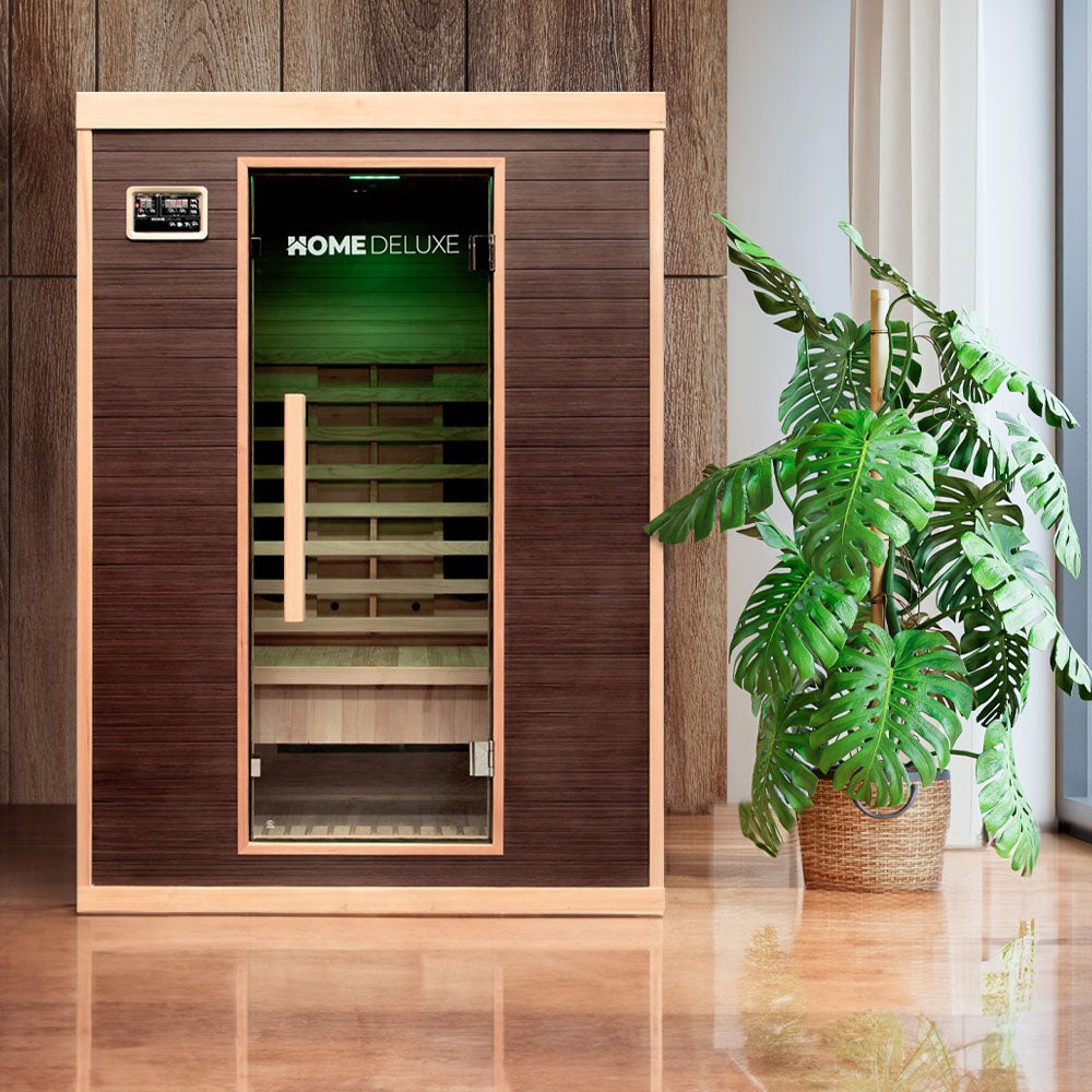 Home Deluxe – Infraroodcabine – MORENO - M – 135 x 105 x 190 cm – voor 2 personen, 5 volspectrumstralers – Hout: Hemlockspar | Infraroodsauna, sauna, warmtecabine, infrarood