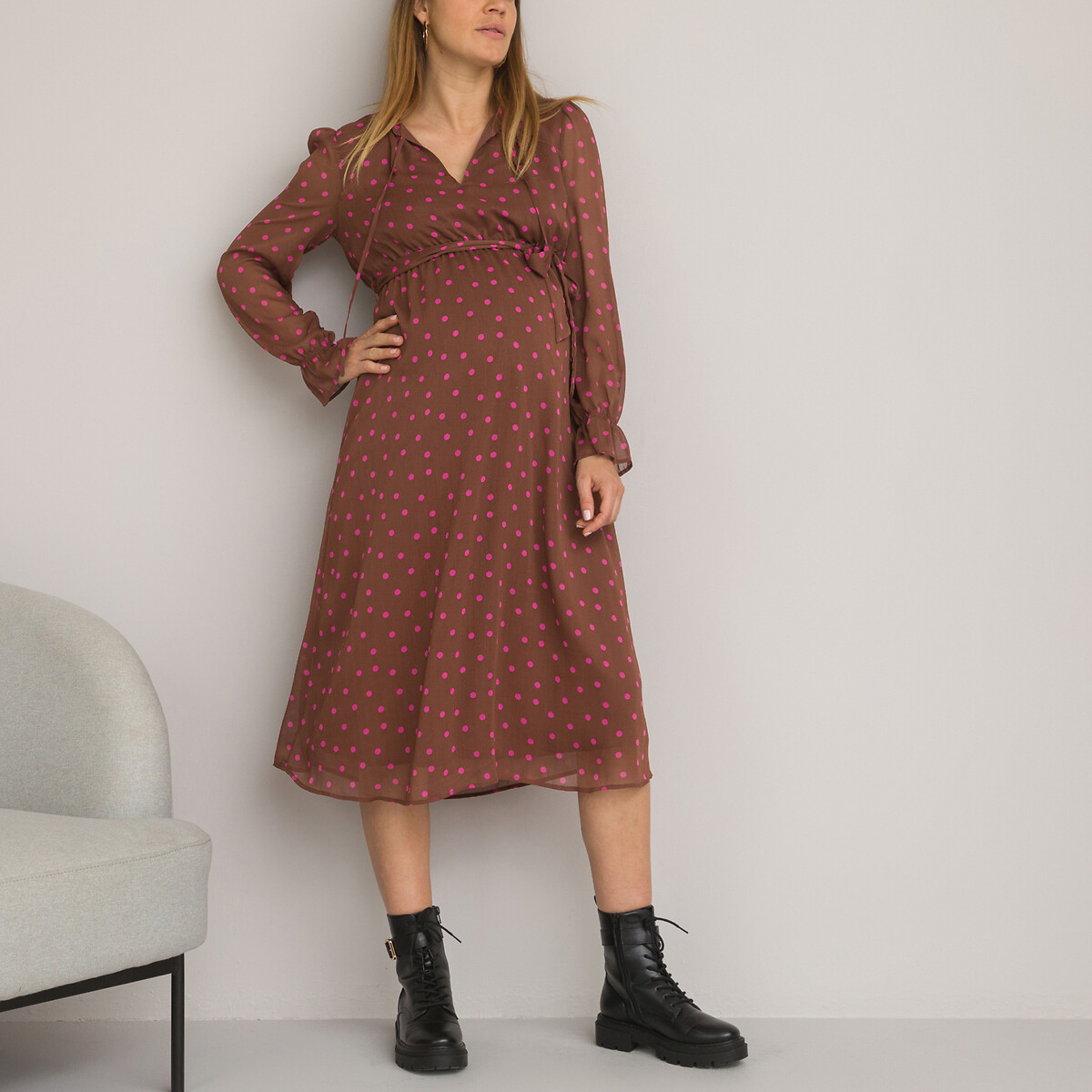 LA REDOUTE COLLECTIONS<br>Vestido de maternidade, estampa de bolinhas