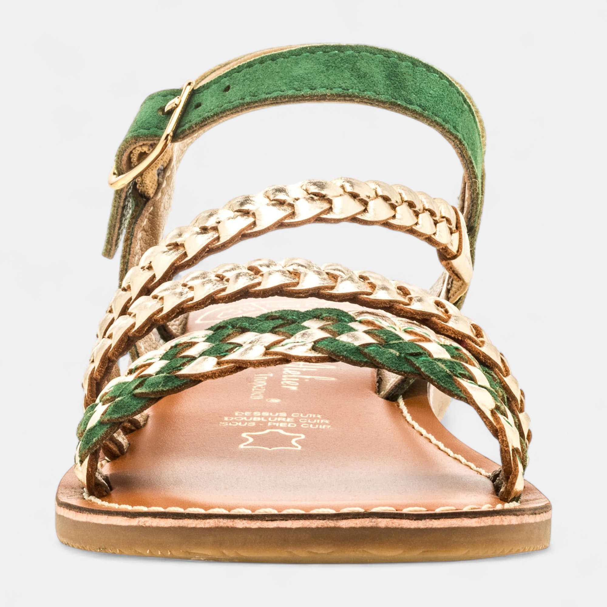 Nu-pieds Fille en cuir vert