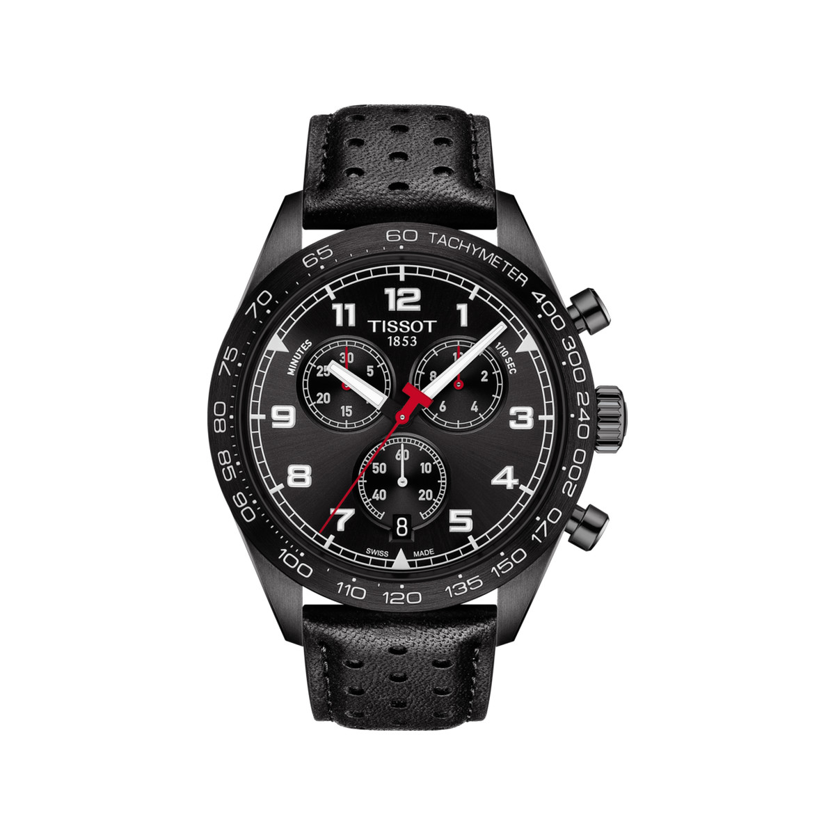 Montre Tissot homme chronographe acier bracelet cuir noir