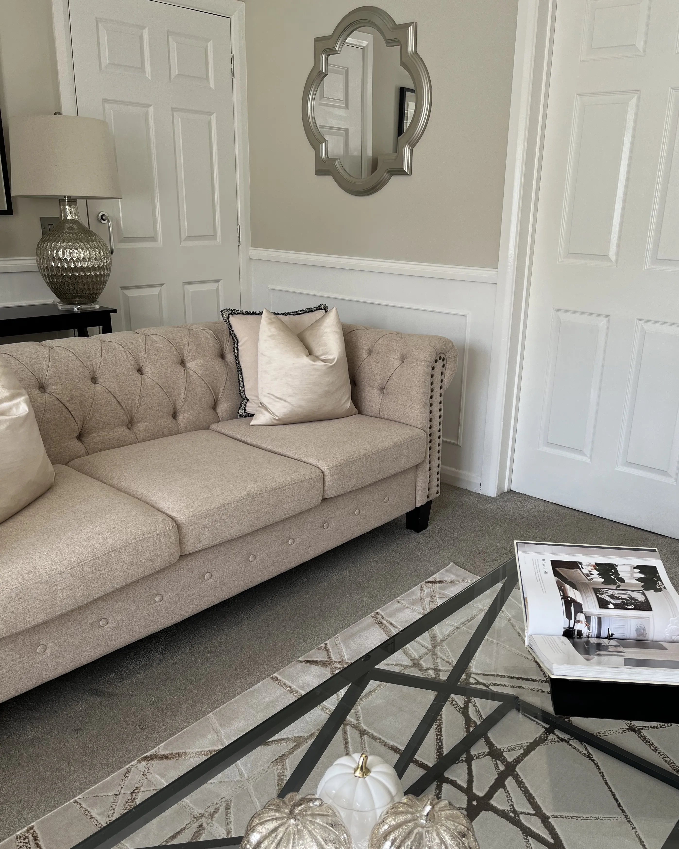 Bank 3-zits CHESTERFIELD Stof Beige