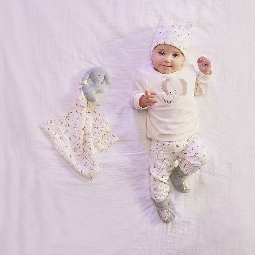 Ensemble 3 pièces motifs éléphant pour bébé garçon - Ecru