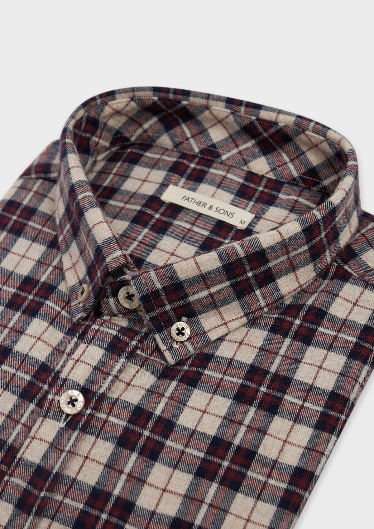 Chemise sport Slim en popeline de coton mélangé beige à carreaux rouge et bleu marine