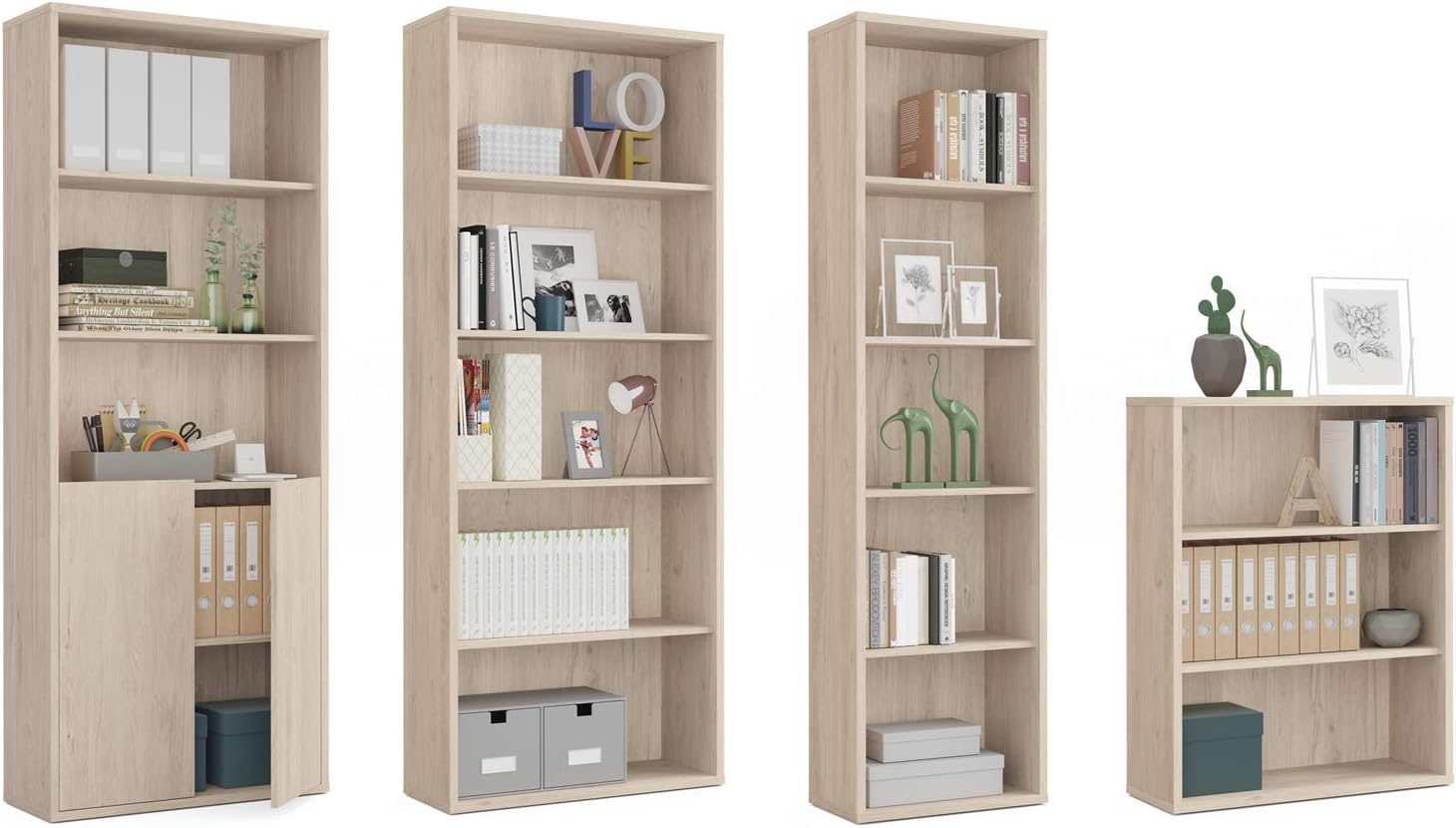 MUEBLES PITARCH 10093 Regal, Partikel-Spanplatte und Melamin, hohe Dichte, Eiche Aurora, 196,5 x 75,5 x 33 cm