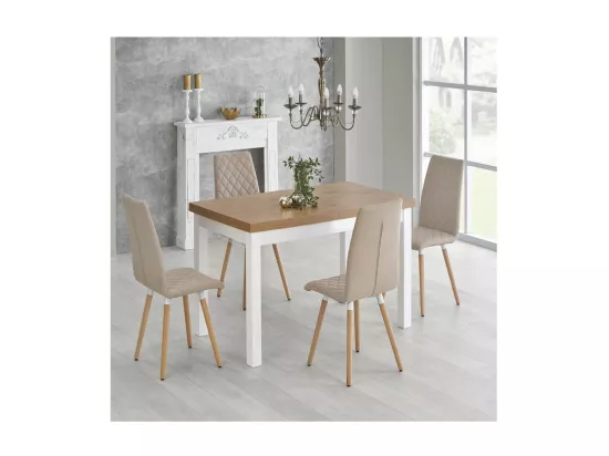 Table design scandinave bois et MDF blanc 140-220/80/76 cm Meryl