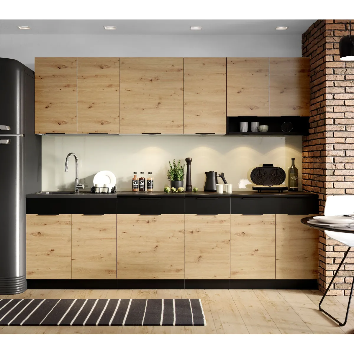 Cuisine Pegane Erika - Chêne Artisan/Noir - 2m60
