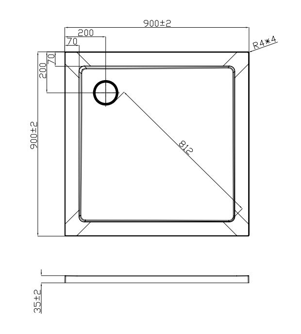 Badstuber Tris SMC douchebak 90x90x3,5cm vierkant