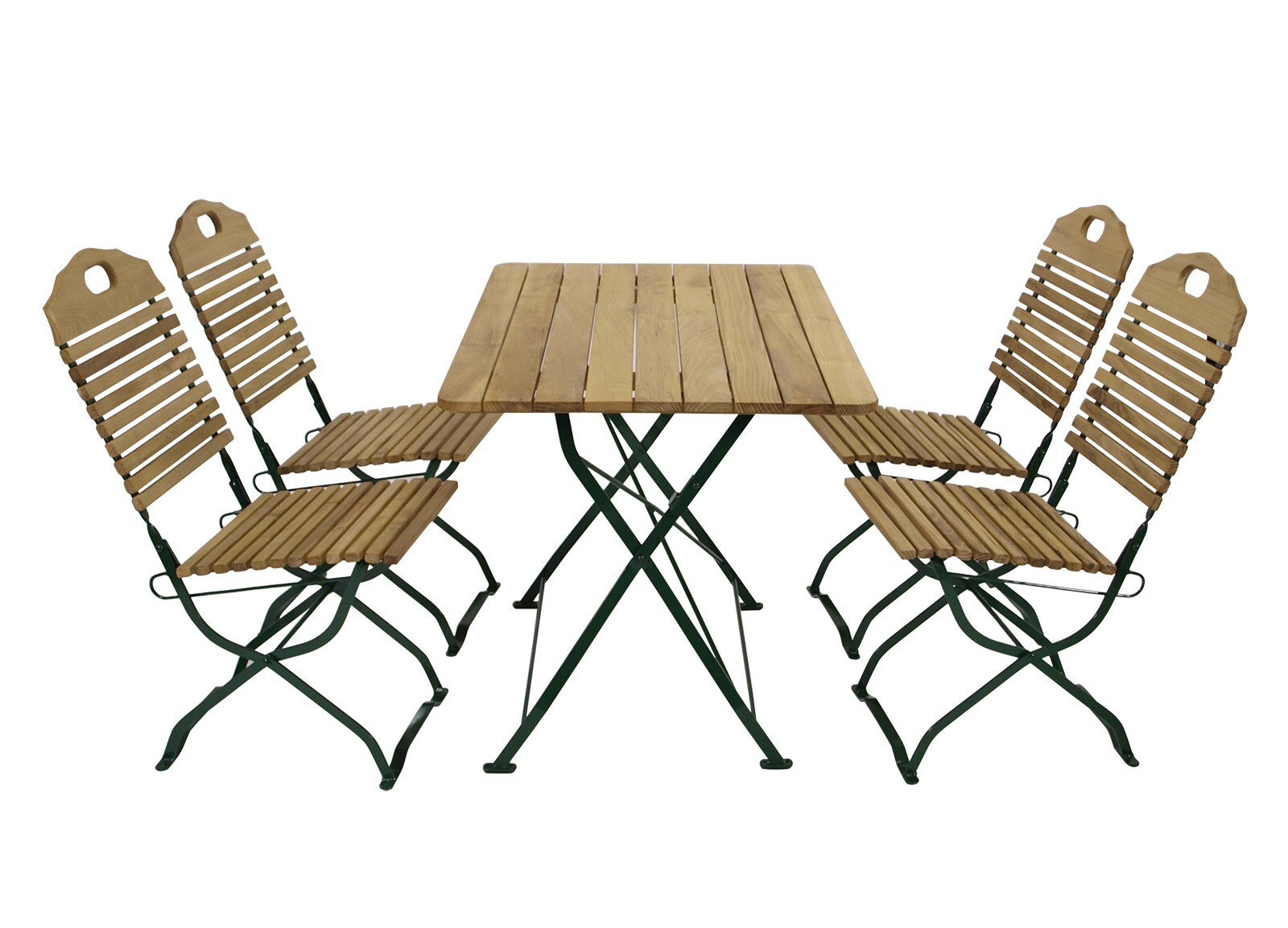 DEGAMO Kurgarten - Garnitur BAD TÖLZ 5-teilig (4x Stuhl, 1x Tisch 70x110cm), Flachstahl grün + Robinie, klappbar