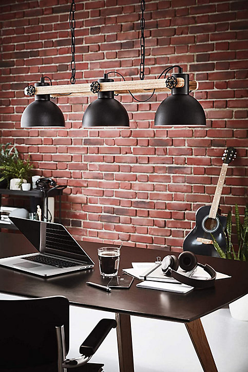 Suspension Lubenham 3 lumières E27 IP20 28W L.90xl.20xH.108,5cm noir Eglo
