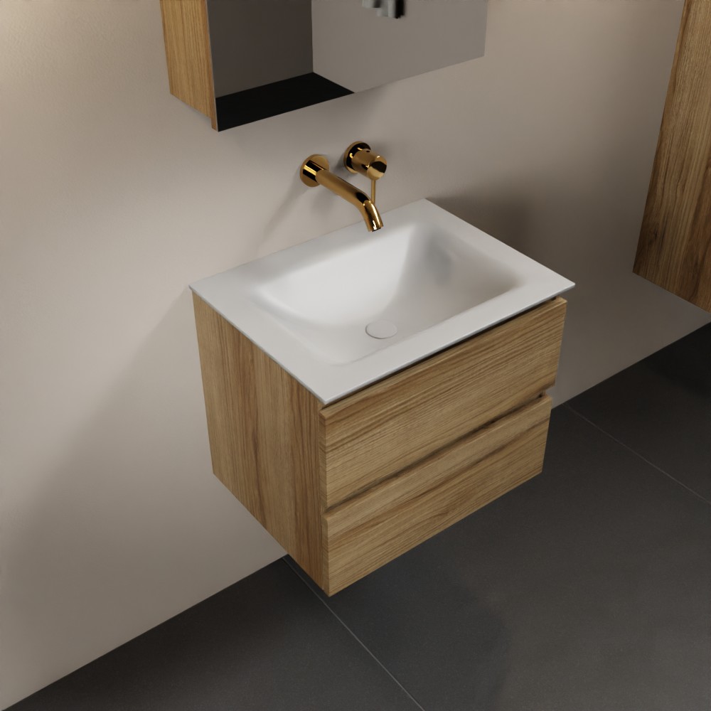 Mondiaz Aivy badmeubel 60cm chai met wastafel solid surface talc midden zonder kraangat en spiegelkast