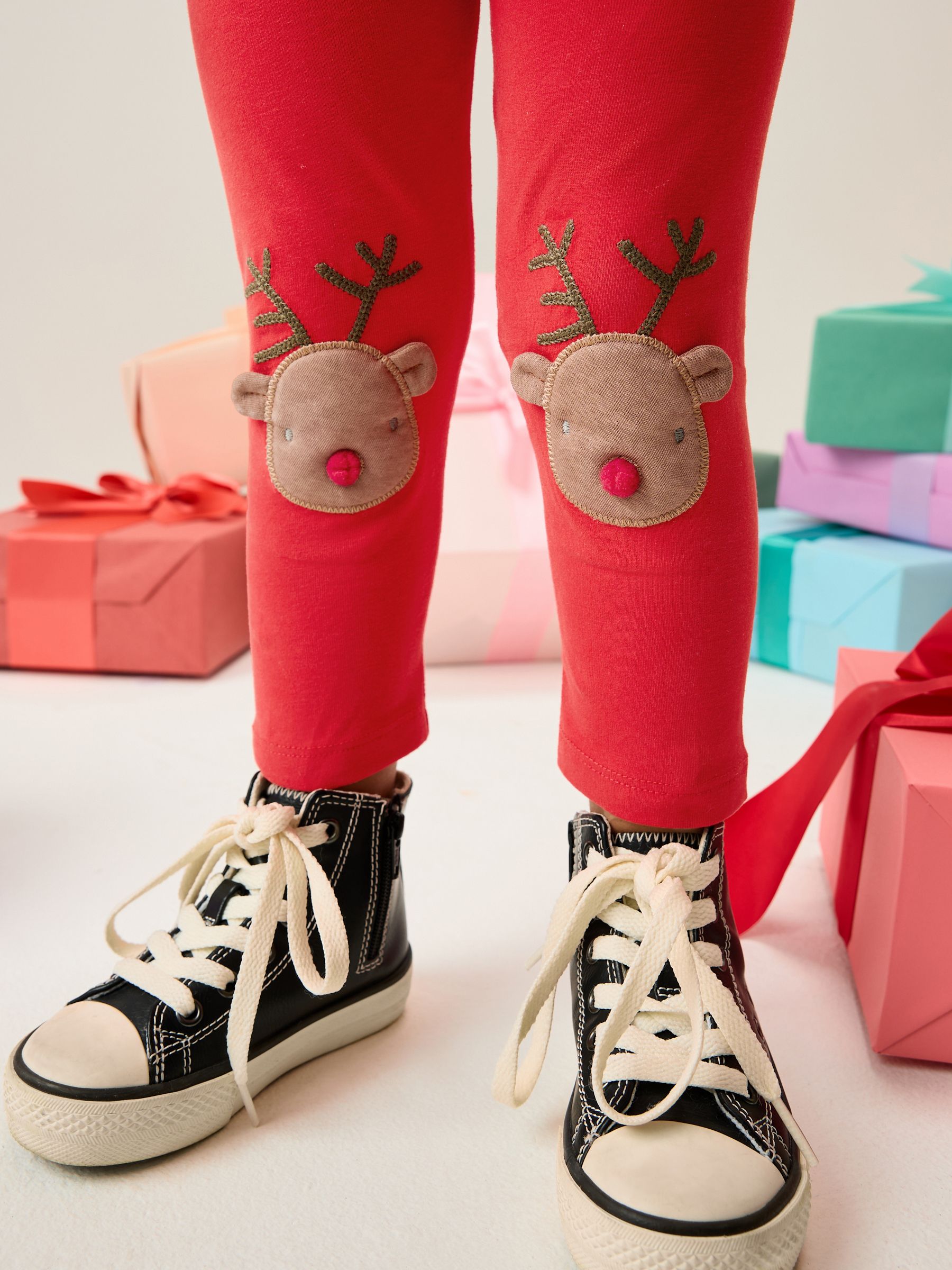 Rood kerstrendier - Versierde leggings (3 mnd-7 jr)