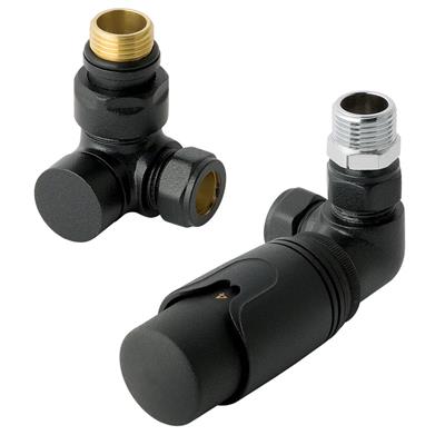 Eastbrook Valve radiator aansluitset haaks gedraaid met thermostaat 15mm matzwart