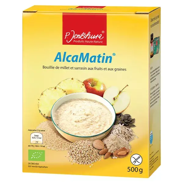 Mingau de milho-miúdo e trigo sarraceno Jentschura AlcaMatin com frutas e sementes 500g