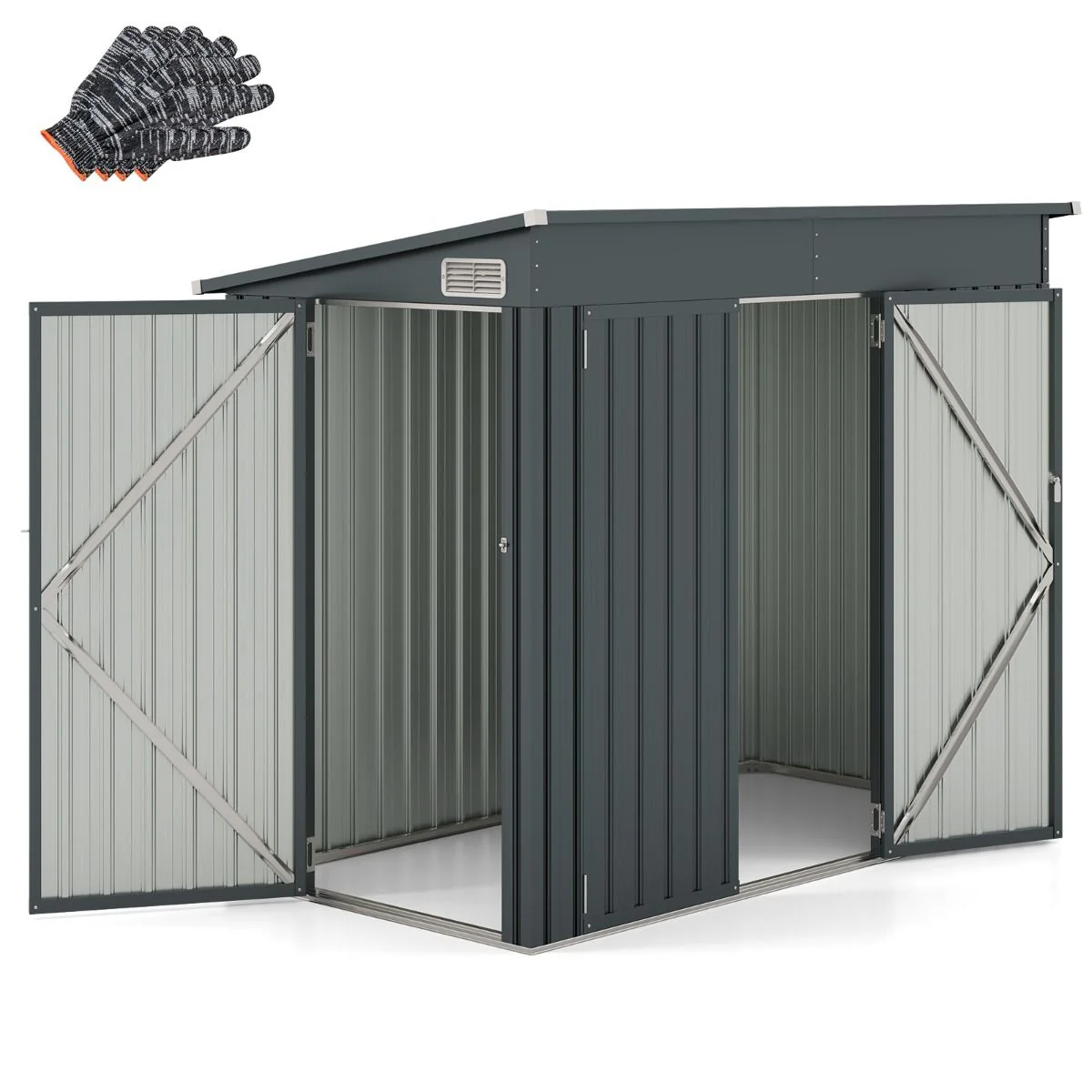 Abri de Jardin Extérieur Abri à Outils de Jardin avec 2 Portes Design Incliné Aérations Cadre en Métal Galvanisé 235x117x185cm Gris Foncé