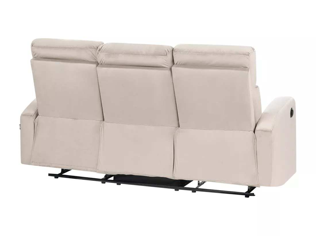 Canapé 3 places inclinable électrique en velours beige VERDAL