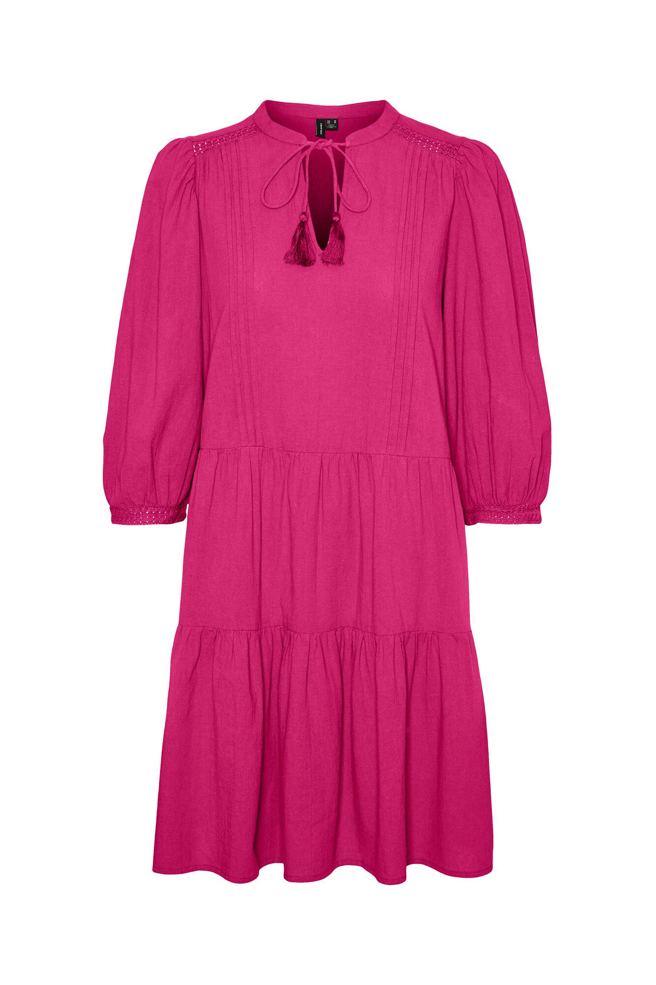 Vestido com mangas globo e fechamento com cordão na parte de trás - Rosa