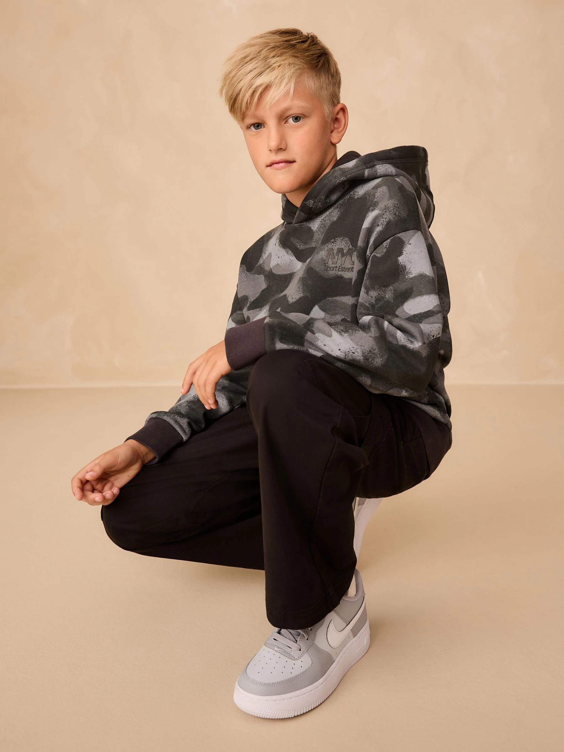 Zwart-witte camouflageprint - Grafische print hoodie voor oudere jongens (3-16jaar)