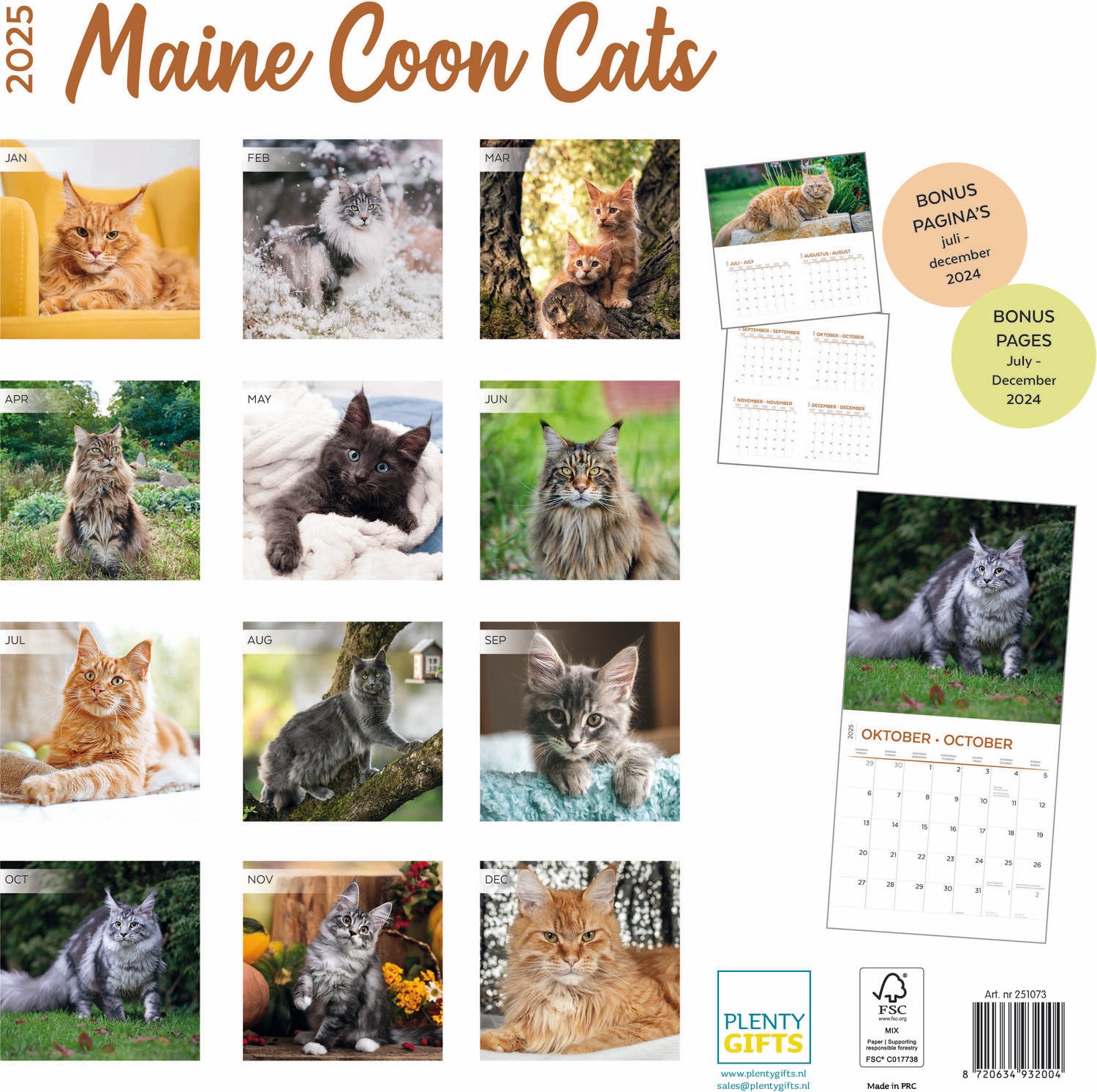 Plenty Gifts kalender maine coone 30 x 30 x 0,5 cm