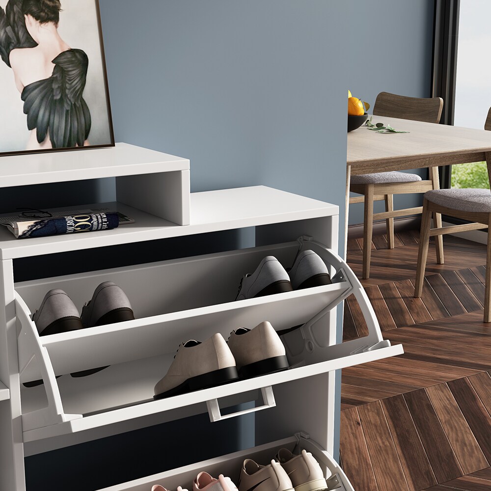 Oskar-Store Schuhschrank Tobias Weiß, 80 x 90 cm, 2-fach Schuhkipper mit Regal