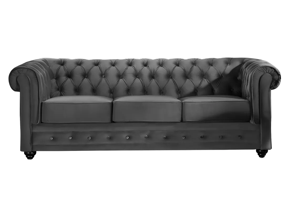 Canapés 3 places et 2 places en velours anthracite CHESTERFIELD