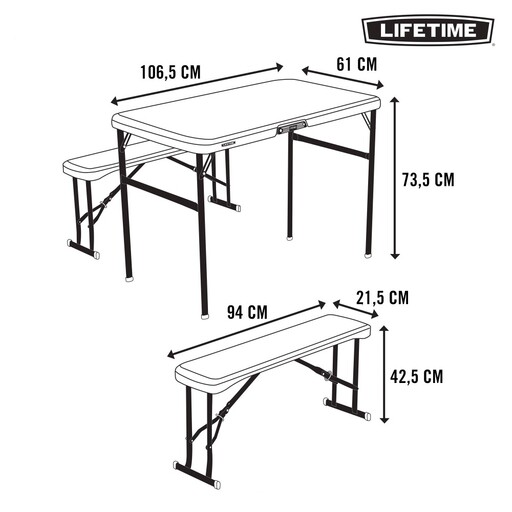 Mesa dobrável Lifetime com bancos