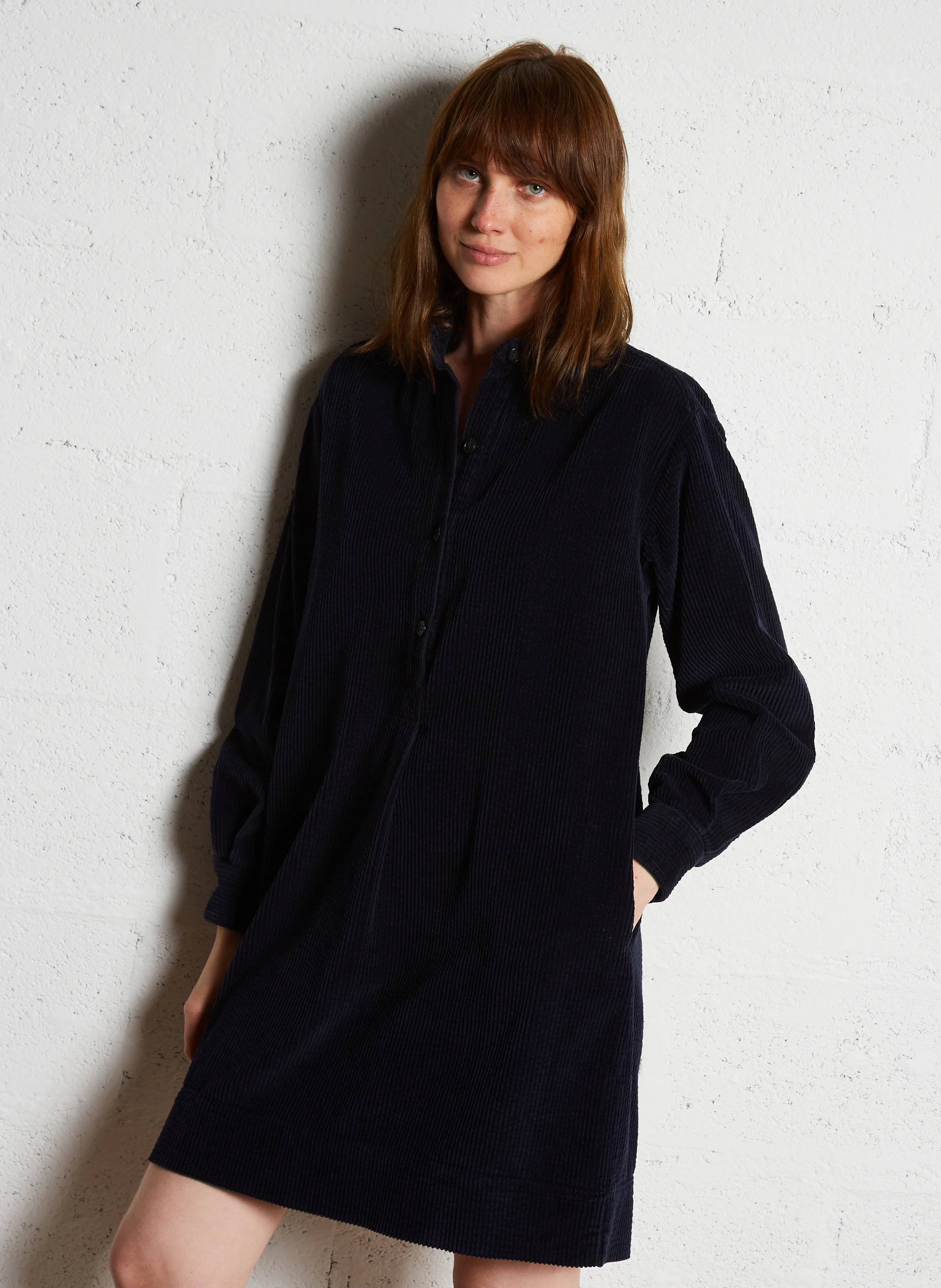 RODWELL - Robe courte col chemise en velours côtelé | Bleu