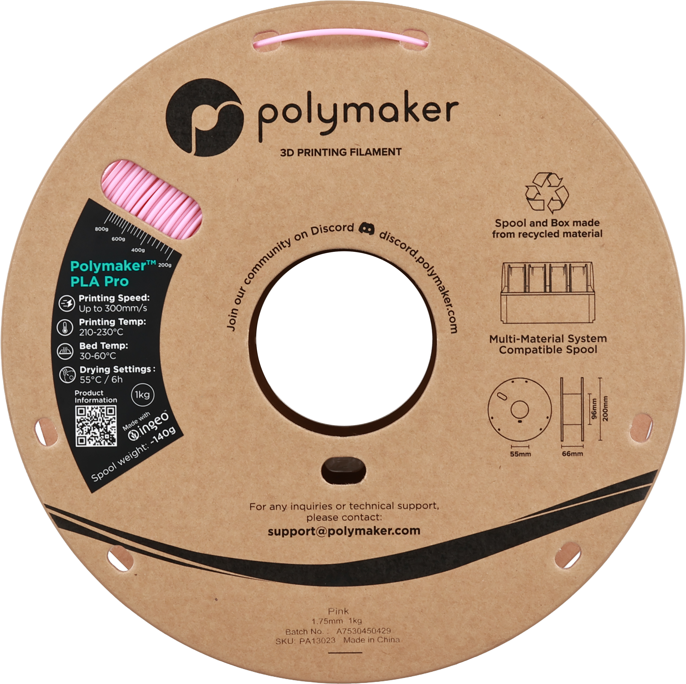 Polymaker  PLA Pro Pink, 1,75 mm / 1000 g    Neue, verbesserte Formulierung: Hochleistungs-High Speed-PLA in Pink