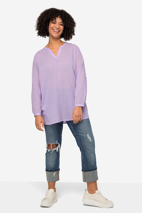 Bluse, Hemdkragen, Ärmel mit TurnUp