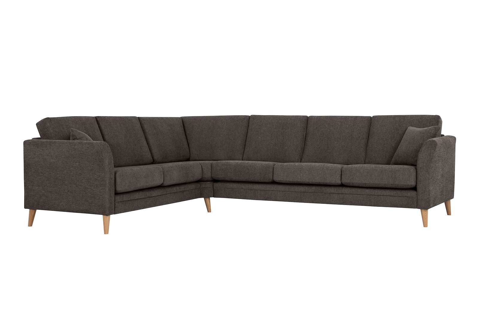 Eden hjørnesofa 23 hjørne i tekstil Thor 5 Brown med ben i eik natur (15137).