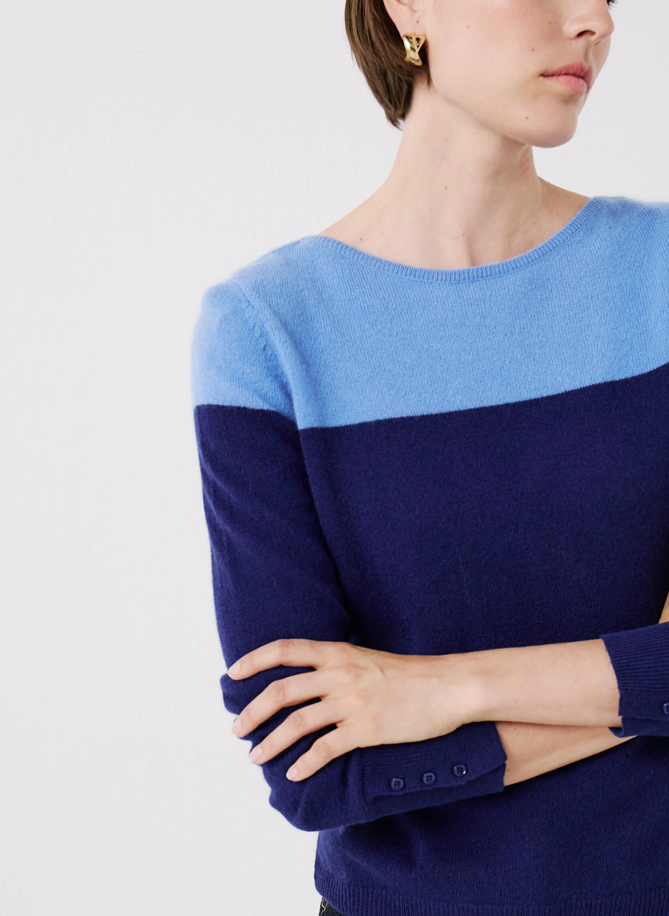 ZOE - Pull droit col rond en cachemire | Bleu