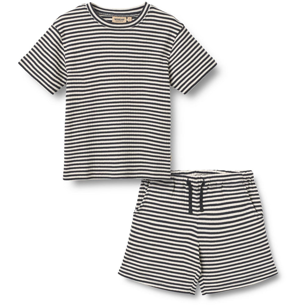 Køb Wheat Navy Rib Stripe Sæt T-shirt S/S & Shorts Fabian