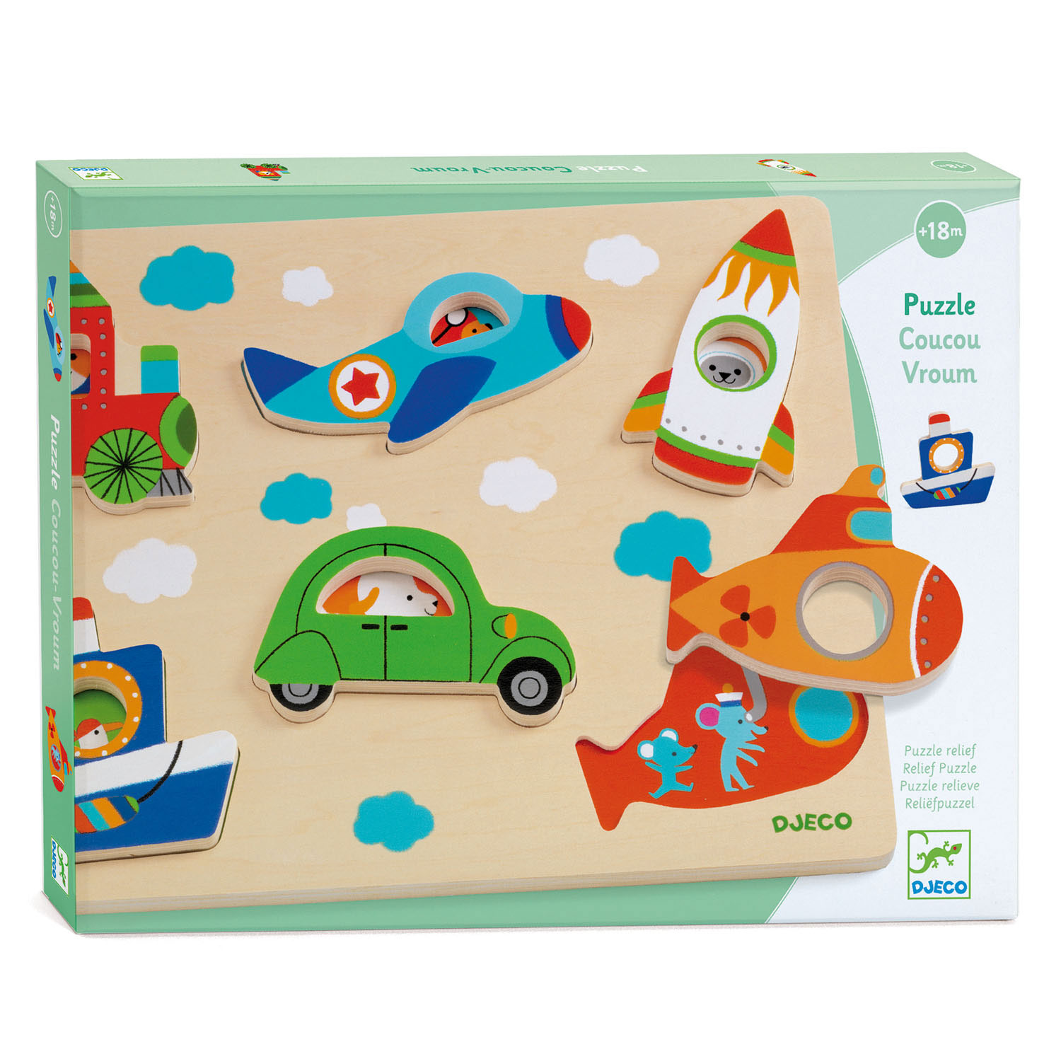 Djeco Houten Puzzel Voertuigen, 6st.