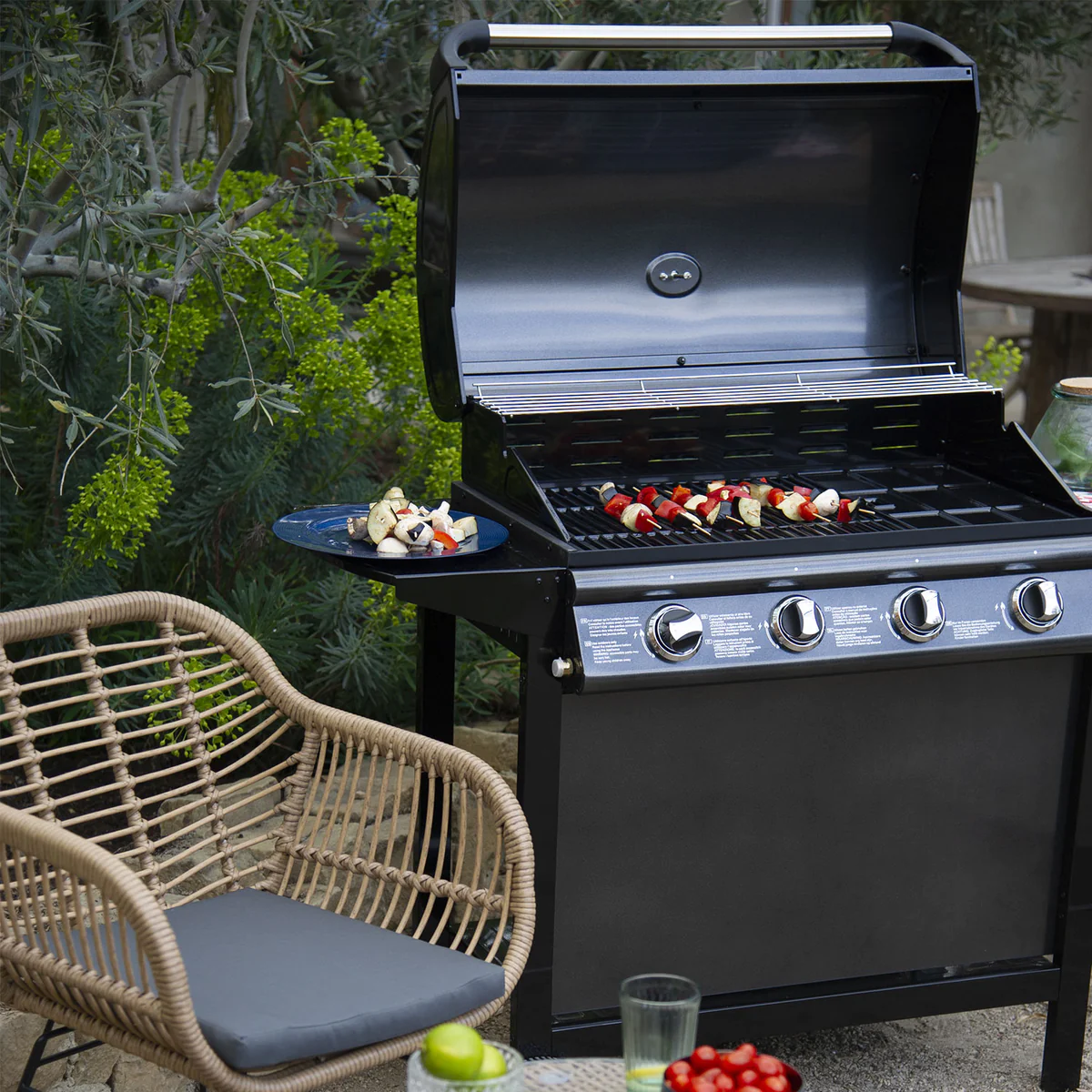 Barbecue au gaz RENO - 4 brûleurs avec thermomètre 14kW Happy Garden