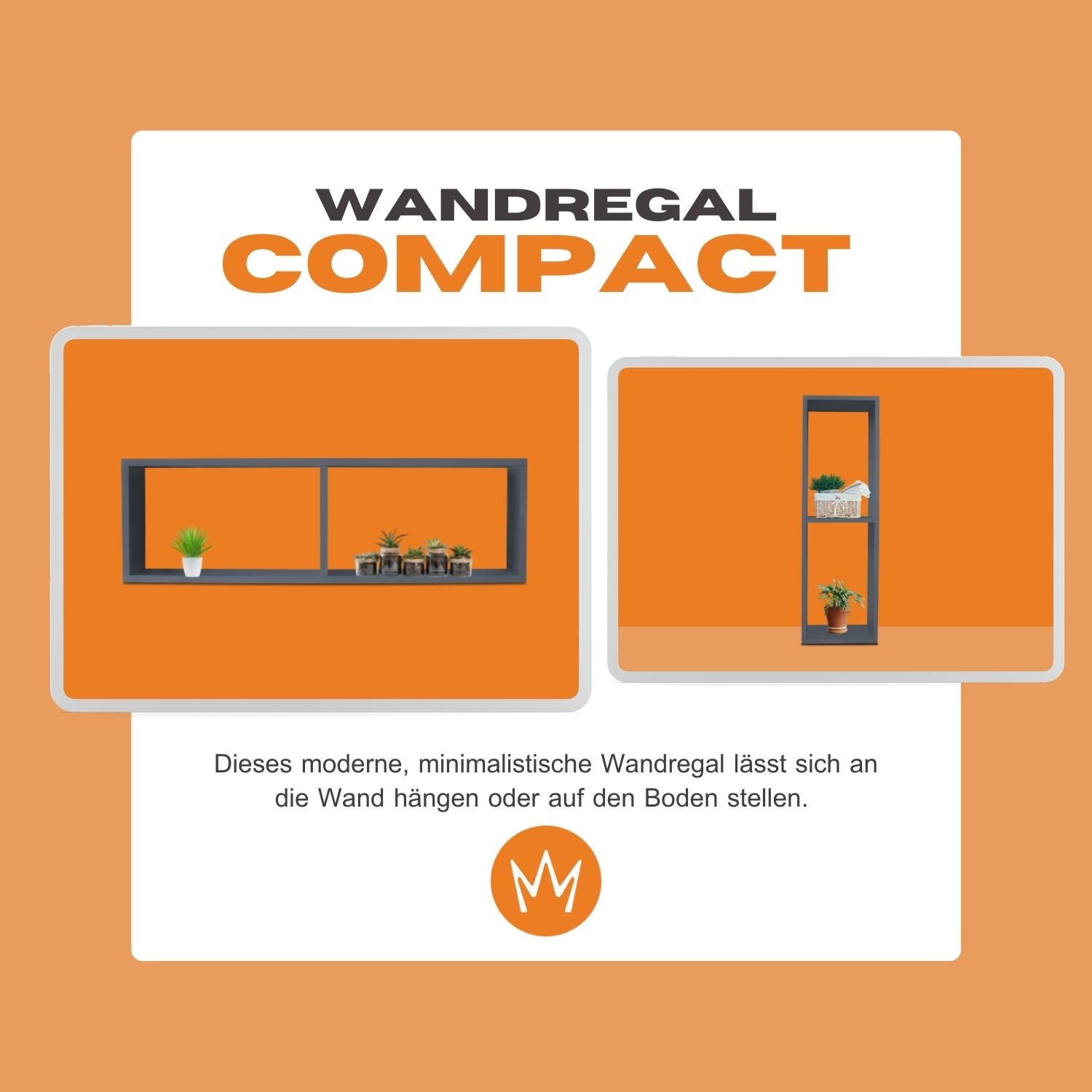 TRAUMMÖBEL Wandregal COMPACT Schweberegal aus Holz mit 2 Fächern Anthrazit