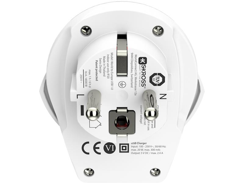 SKROSS Reiseadapter World – EU mit USB Ladegerät Kompakter Reisestecker World zu Europa mit USB Ladeanschluss