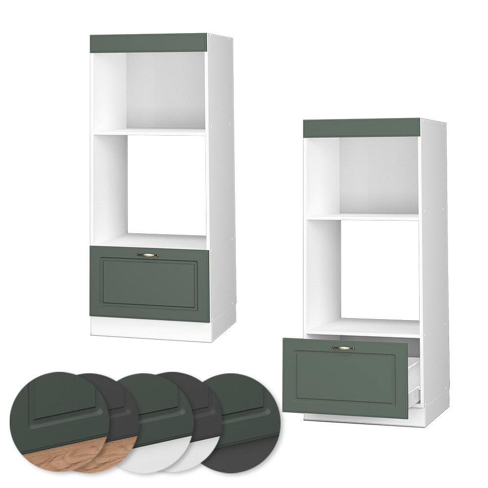 Vicco Mikrowellenumbauschrank Küchenschrank Küchenmöbel Fame-Line Landhaus Weiß Grün 60 cm Gold Küche Einbauküche Blende Hochschrank Schublade Mikrowelle Backofen Küchenzeile