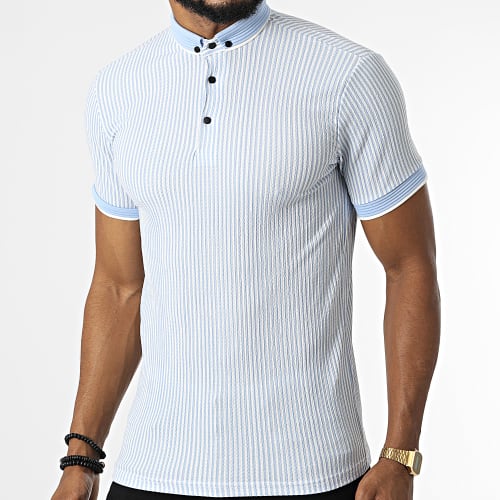 Polo Manches Courtes A Rayures 1921 Bleu Ciel Blanc