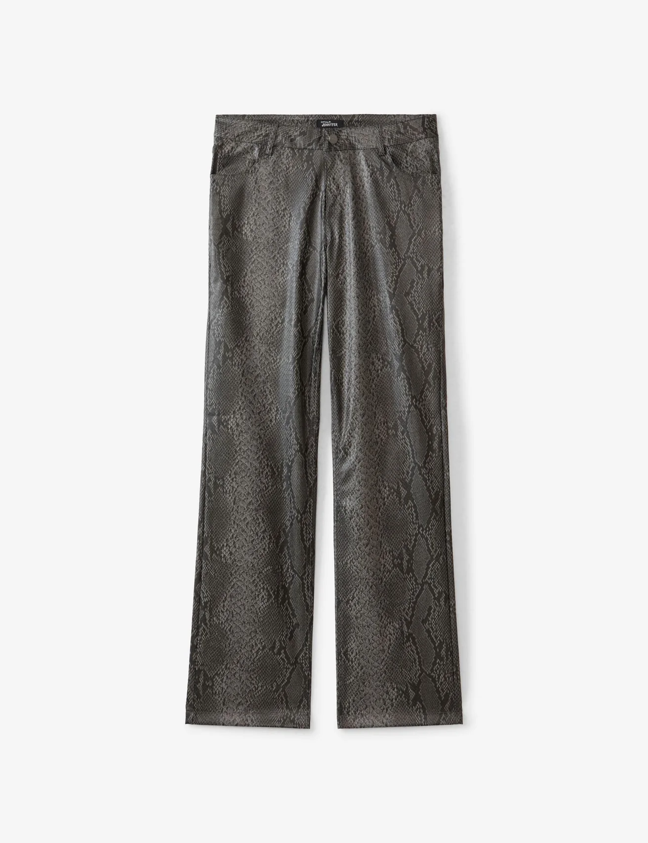 Pantalon en matière enduite motif python noir