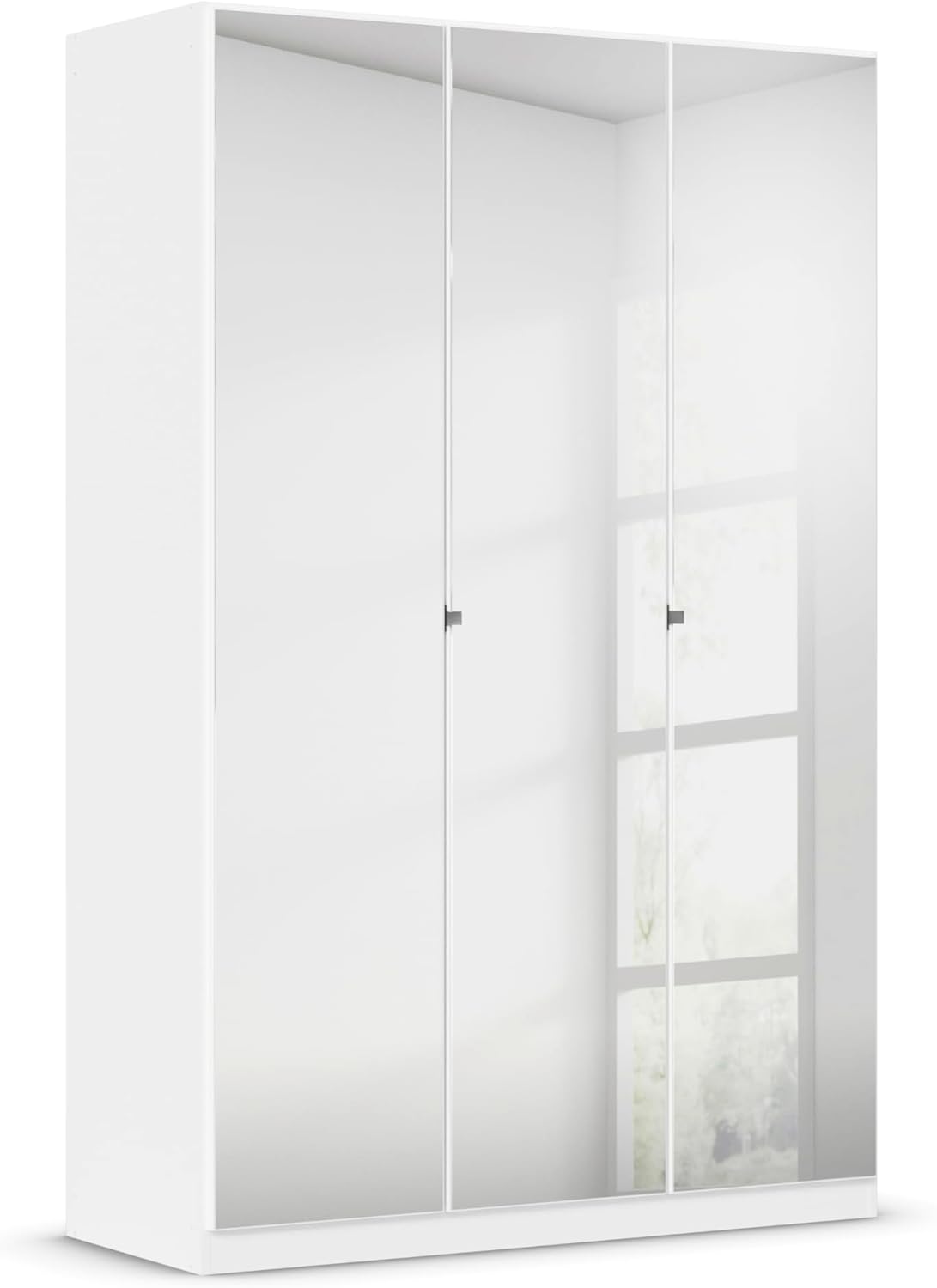 Rauch Möbel Reflect, Drehtürenschrank, Kleiderschrank, Schrank mit Spiegel, Garderobe, 3-türig, 3 Spiegeltüren, mit weiterem Zubehör, Farbe Alpinweiß, 136x210x54cm