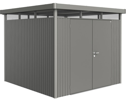 Biohort HighLine H4 tuinhuis met dubbele deuren, 275 x 275 cm, kwartsgrijs metallic