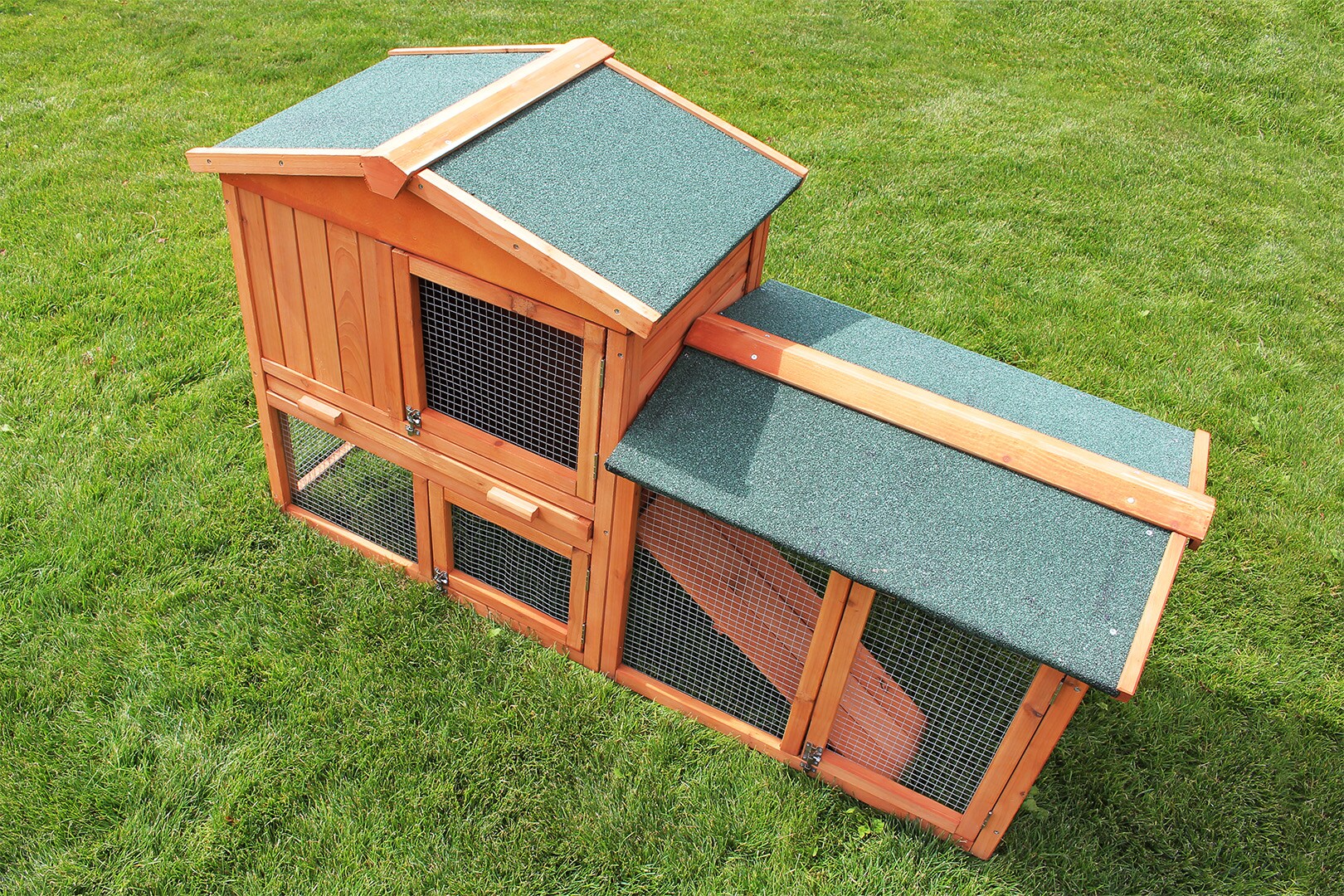 MyAnimal Hasenstall MH-03 Doppelstockhaus mit Garten, Freilauf, abnehmbares Dach, verzinkter Draht (Braun 2.0)